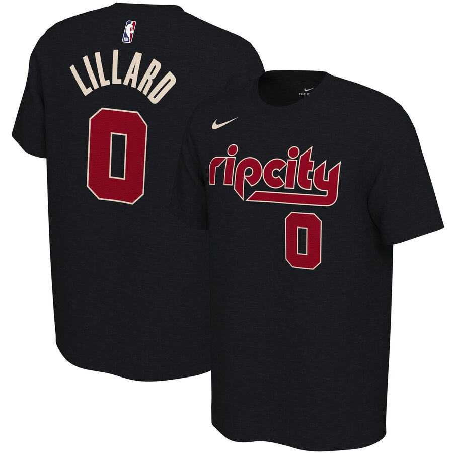 Men 2020 NBA Nike Damian Lillard Portland Trail Blazers Black 201920 City Edition Variant Name  Number TShirt.